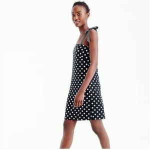 J Crew Linen Blend Tie Strap Polka Dot Black Mini Dress